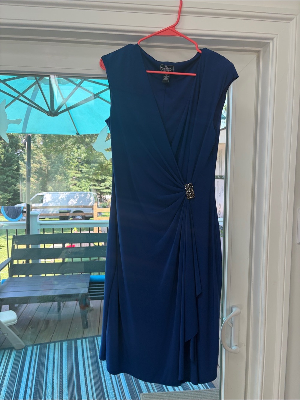 Sleeveless Royal Blue Faux-Wrap Midi Dress with Side Accent